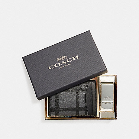 COACH 3-IN-1 CARD CASE WITH WILD PLAID PRINT - GRAPHITE/BLACK PLAID - f22535