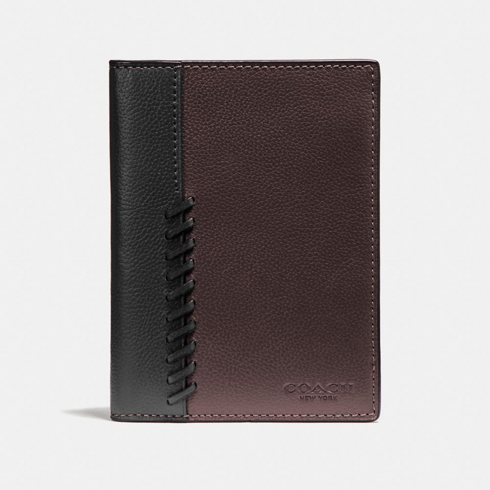 COACH PASSPORT CASE WITH BASEBALL STITCH - OXBLOOD/BLACK - f22538