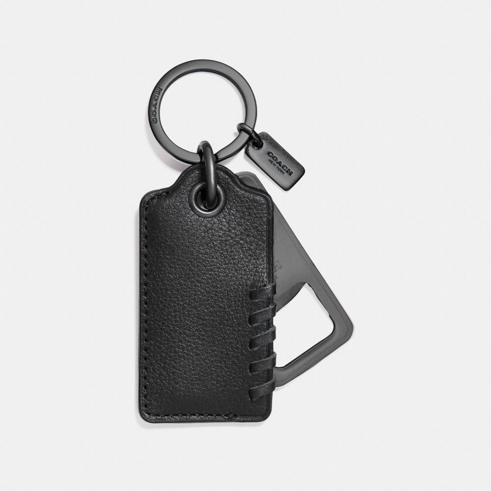 COACH f22544 BASEBALL STITCH BOTTLE OPENER KEY FOB BLACK