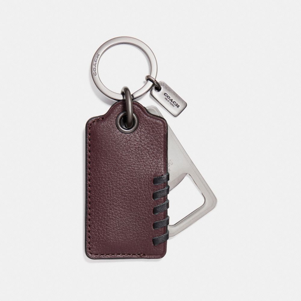 COACH BASEBALL STITCH BOTTLE OPENER KEY FOB - OXBLOOD - F22544