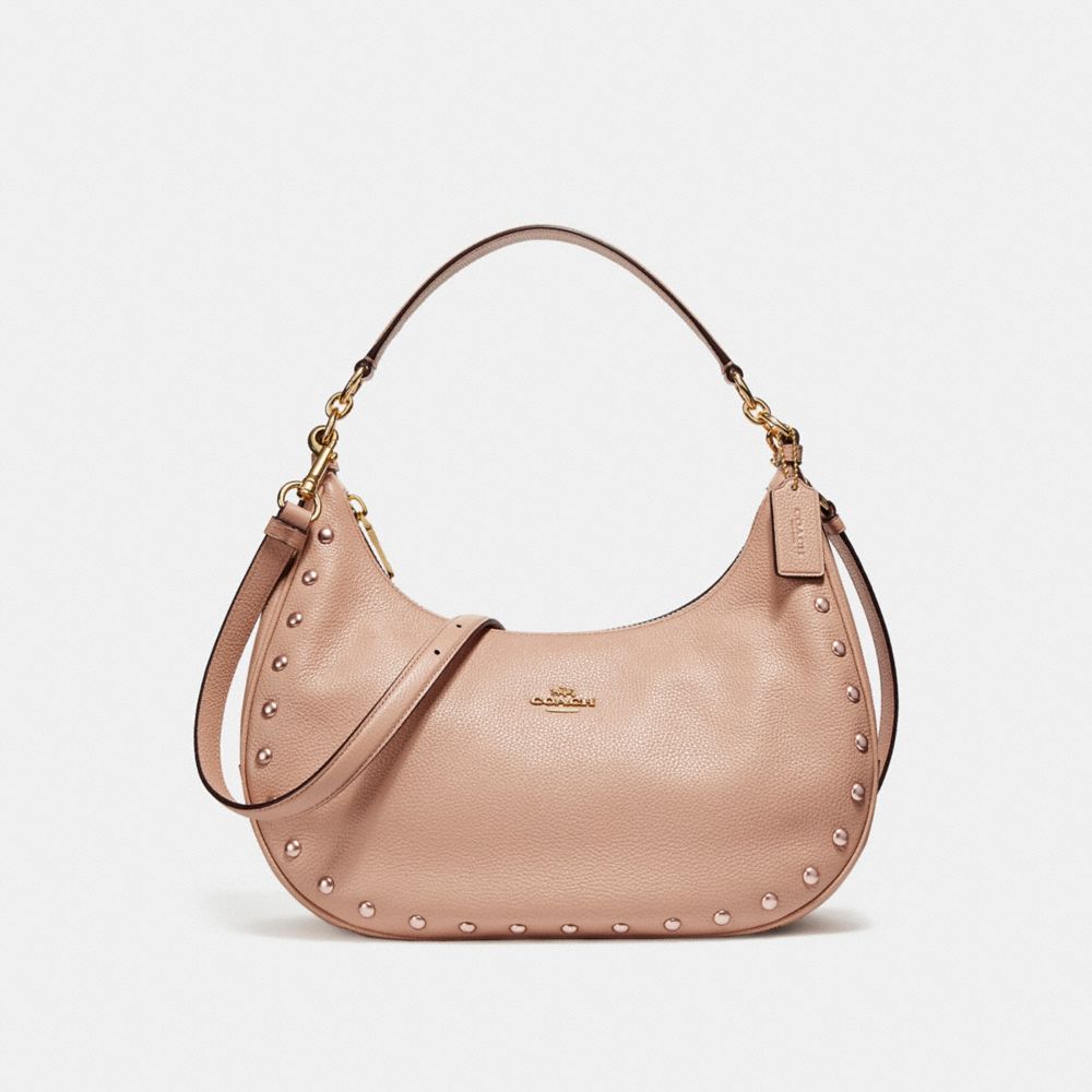 COACH EAST/WEST HARLEY HOBO WITH LACQUER RIVETS - IMITATION GOLD/NUDE PINK - f22548