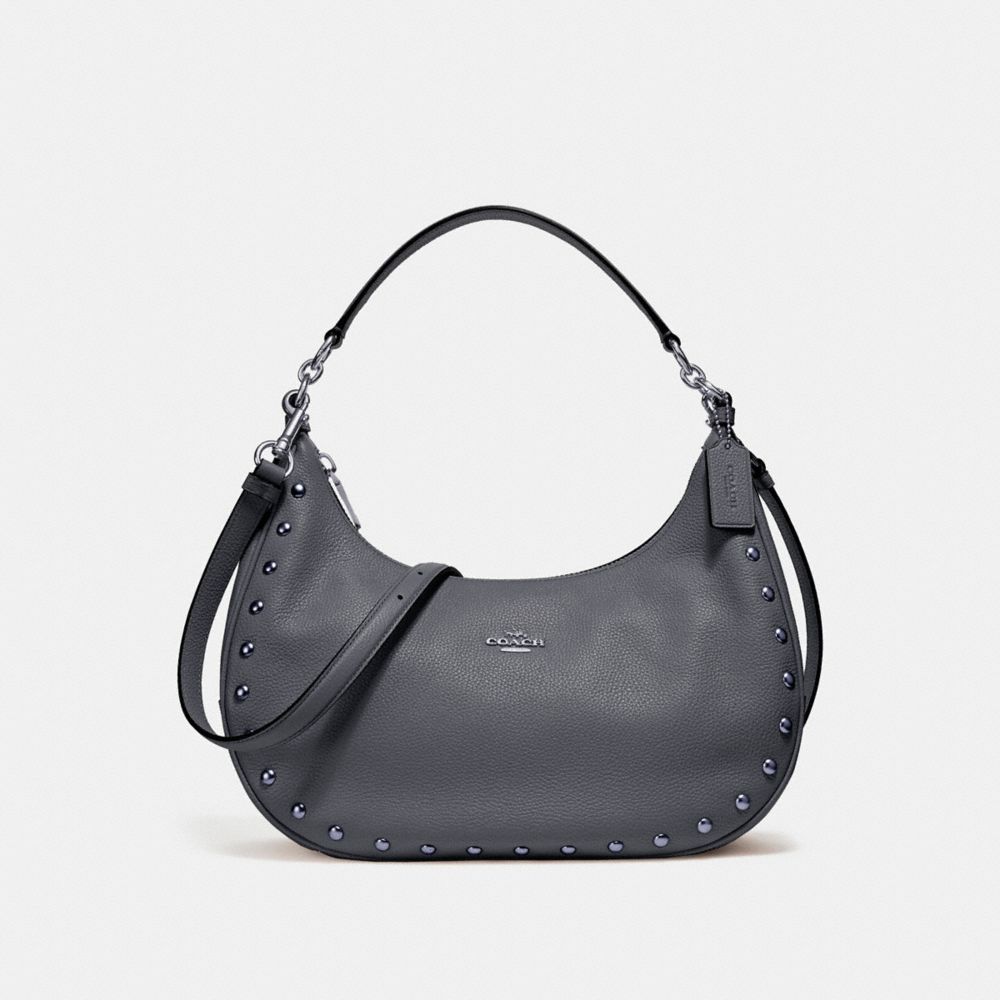 EAST/WEST HARLEY HOBO WITH LACQUER RIVETS - f22548 - SILVER/MIDNIGHT