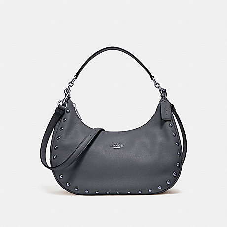 COACH f22548 EAST/WEST HARLEY HOBO WITH LACQUER RIVETS SILVER/MIDNIGHT
