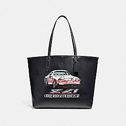 COACH F22692 - OPEN CITY TOTE WITH CAR MOTIF ANTIQUE NICKEL/BLACK