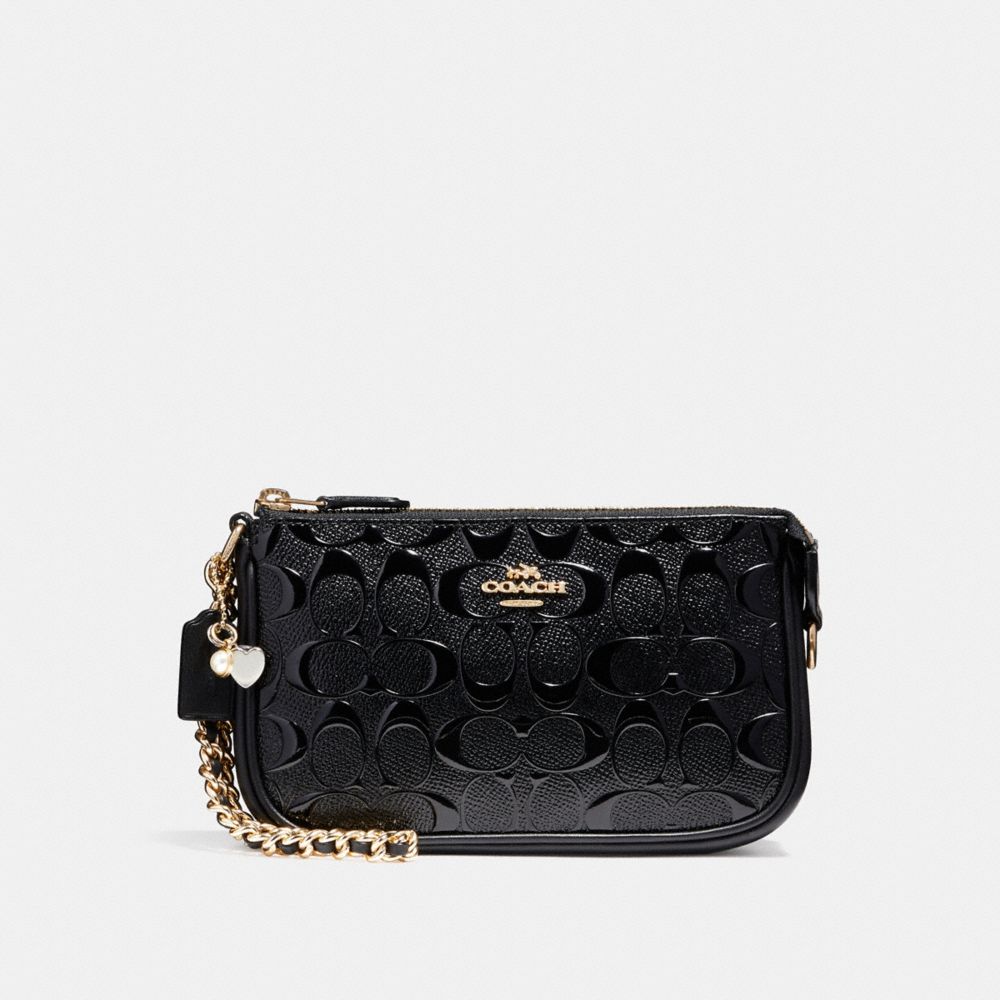COACH F22698 - LARGE WRISTLET 19 IN SIGNATURE LEATHER WITH CHAIN BLACK/BLACK/LIGHT GOLD