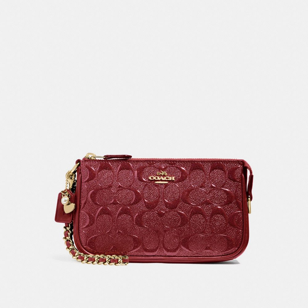 COACH F22698 Large Wristlet 19 In Signature Leather With Chain CHERRY /LIGHT GOLD