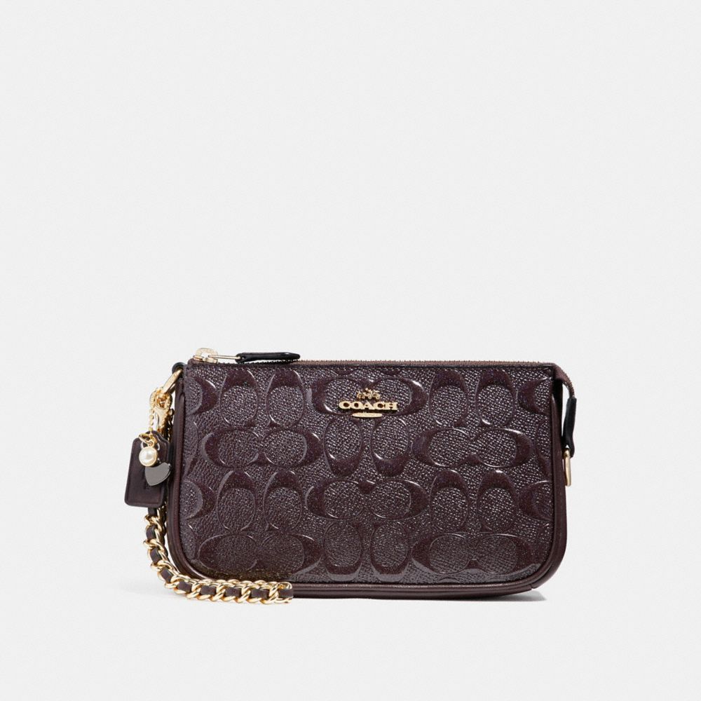 COACH LARGE WRISTLET 19 WITH CHAIN - LIGHT GOLD/OXBLOOD 1 - F22698