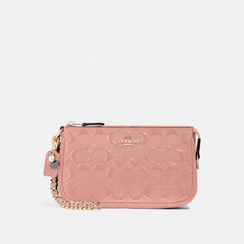 COACH LARGE WRISTLET 19 IN SIGNATURE LEATHER WITH CHAIN - MELON/LIGHT GOLD - F22698