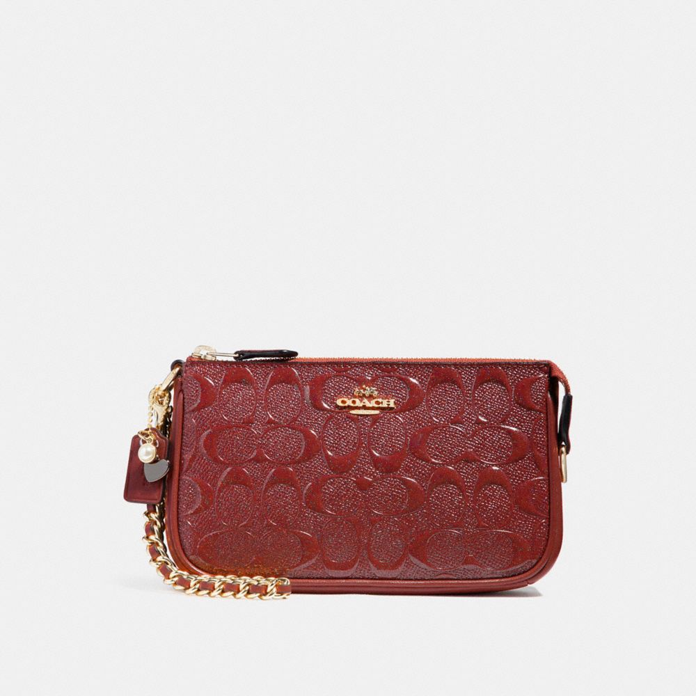 COACH F22698 - LARGE WRISTLET 19 IN SIGNATURE LEATHER WITH CHAIN DARK RED/LIGHT GOLD
