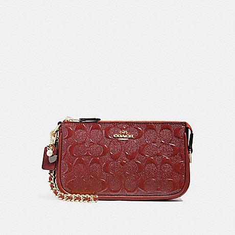 COACH LARGE WRISTLET 19 IN SIGNATURE LEATHER WITH CHAIN - DARK RED/LIGHT GOLD - F22698