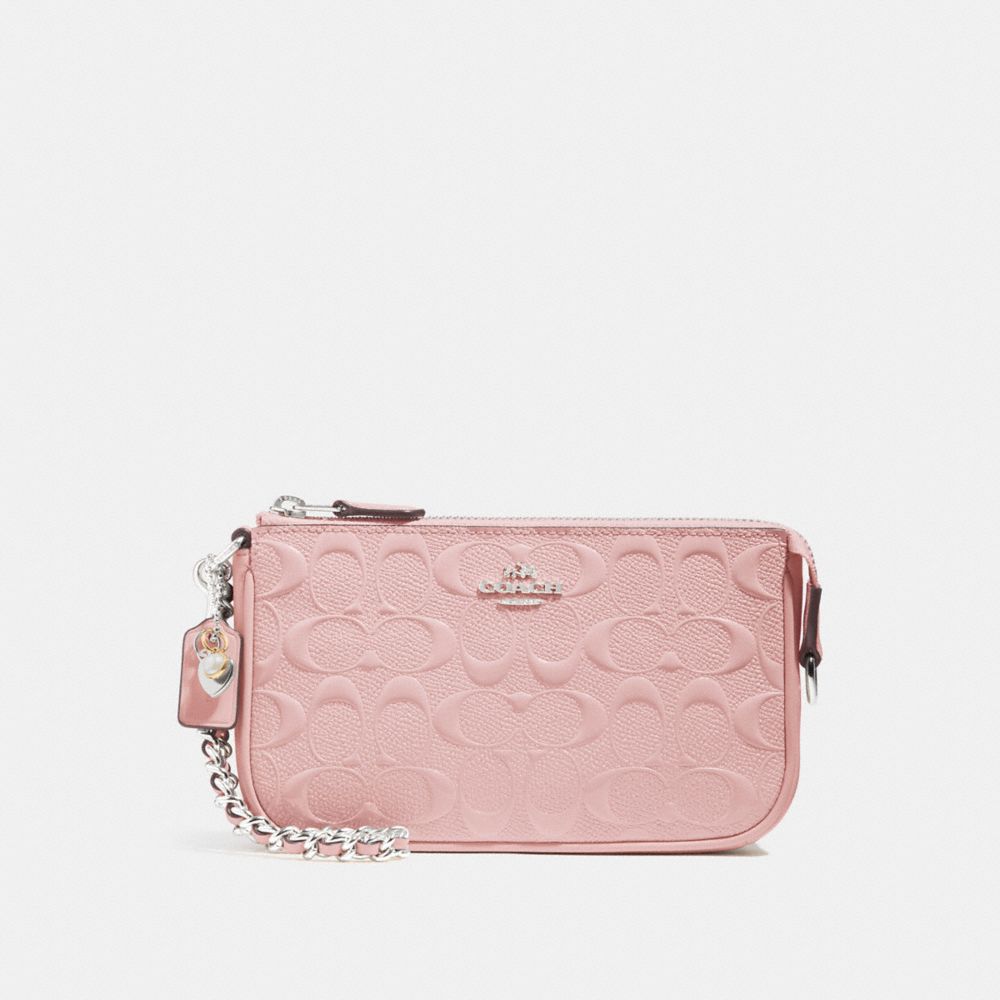 COACH f22698 LARGE WRISTLET 19 WITH CHAIN SILVER/BLUSH 2