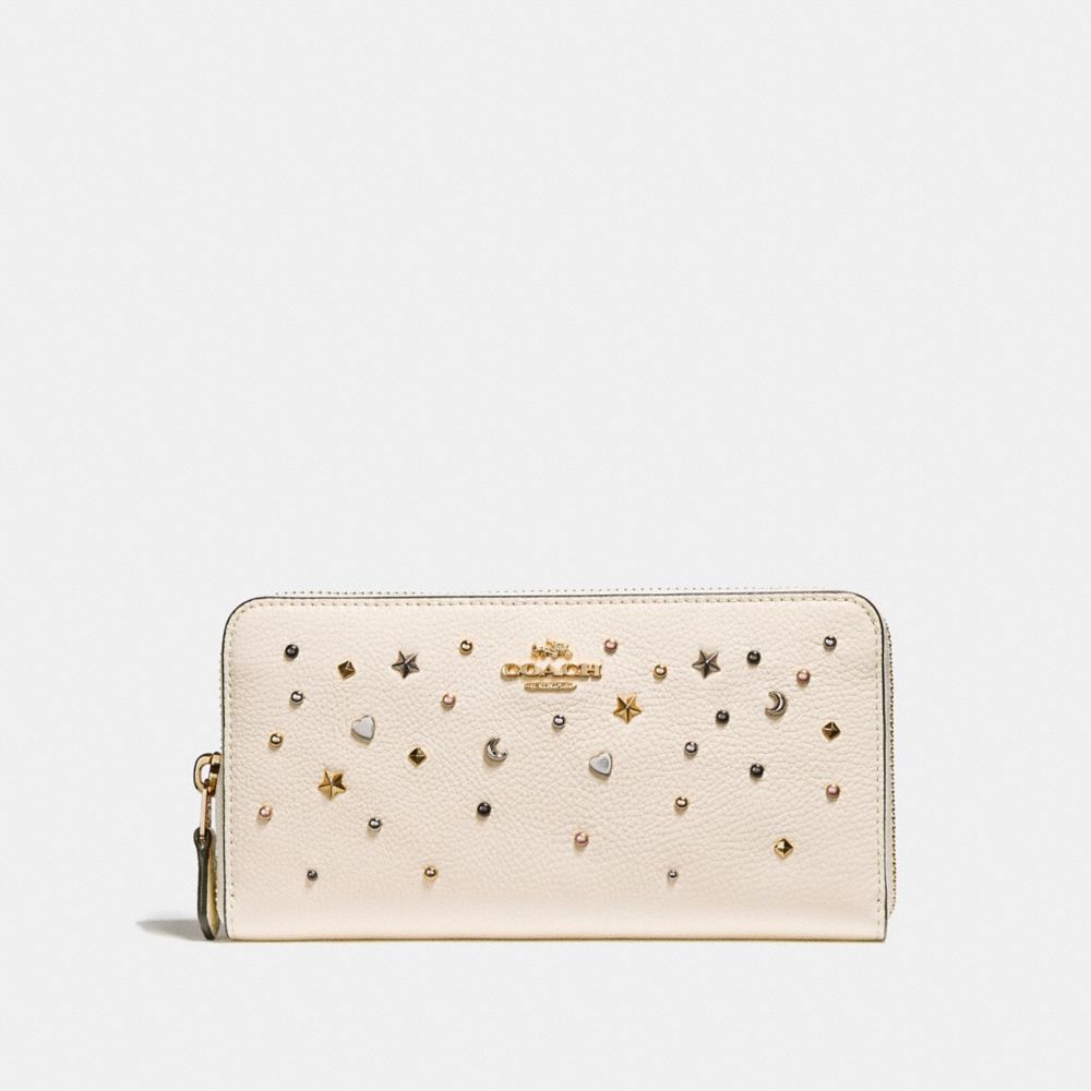 ACCORDION ZIP WALLET WITH STARDUST STUDS - LIGHT GOLD/CHALK - COACH F22700