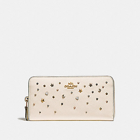 COACH F22700 ACCORDION ZIP WALLET WITH STARDUST STUDS LIGHT-GOLD/CHALK