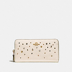 COACH F22700 - ACCORDION ZIP WALLET WITH STARDUST STUDS LIGHT GOLD/CHALK