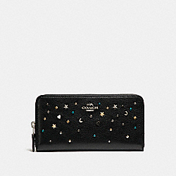 COACH ACCORDION ZIP WALLET WITH STARDUST STUDS - SILVER/BLACK - F22700