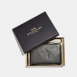 COACH F22710 Boxed Corner Zip Wristlet With Glitter Patch Star SILVER/GUNMETAL