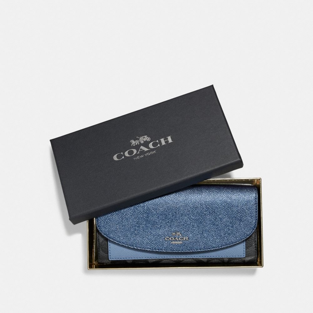 COACH F22714 Boxed Slim Envelope Wallet With Metallic Colorblock SILVER/BLACK SMOKE
