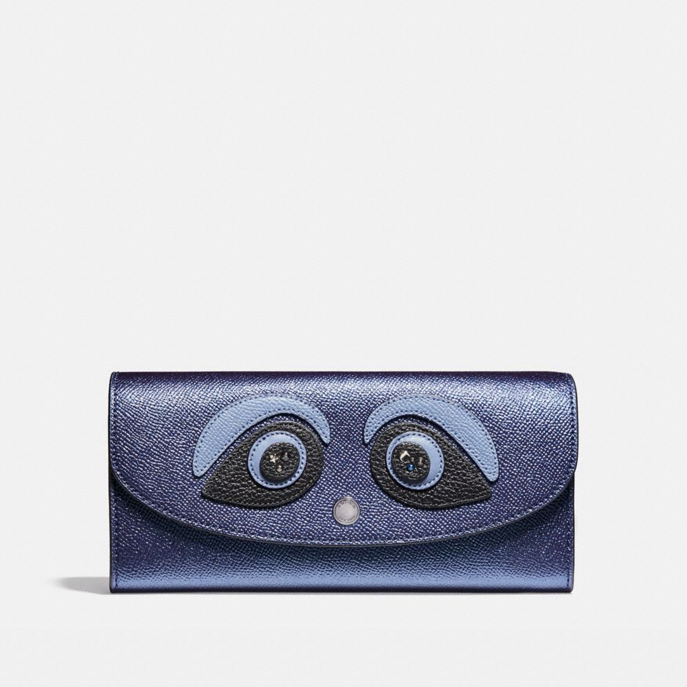 COACH F22725 - SLIM ENVELOPE WALLET WITH COACH BEAR QB/METALLIC NAVY