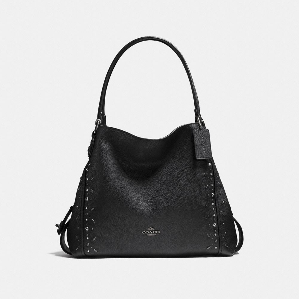 COACH F22794 EDIE SHOULDER BAG 31 WITH PRAIRIE RIVETS BLACK/BLACK COPPER