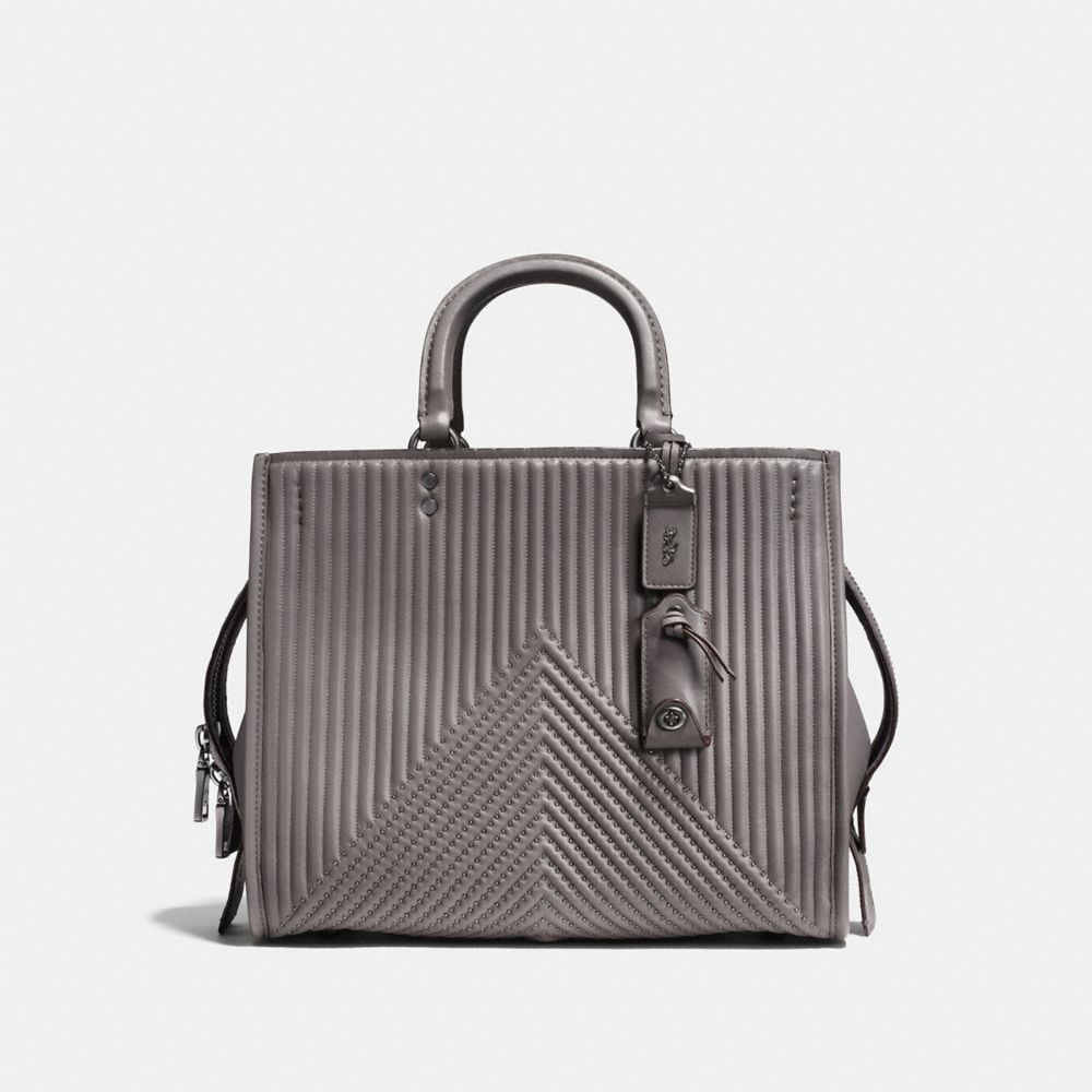 COACH F22809 - ROGUE WITH QUILTING AND RIVETS HEATHER GREY/BLACK COPPER