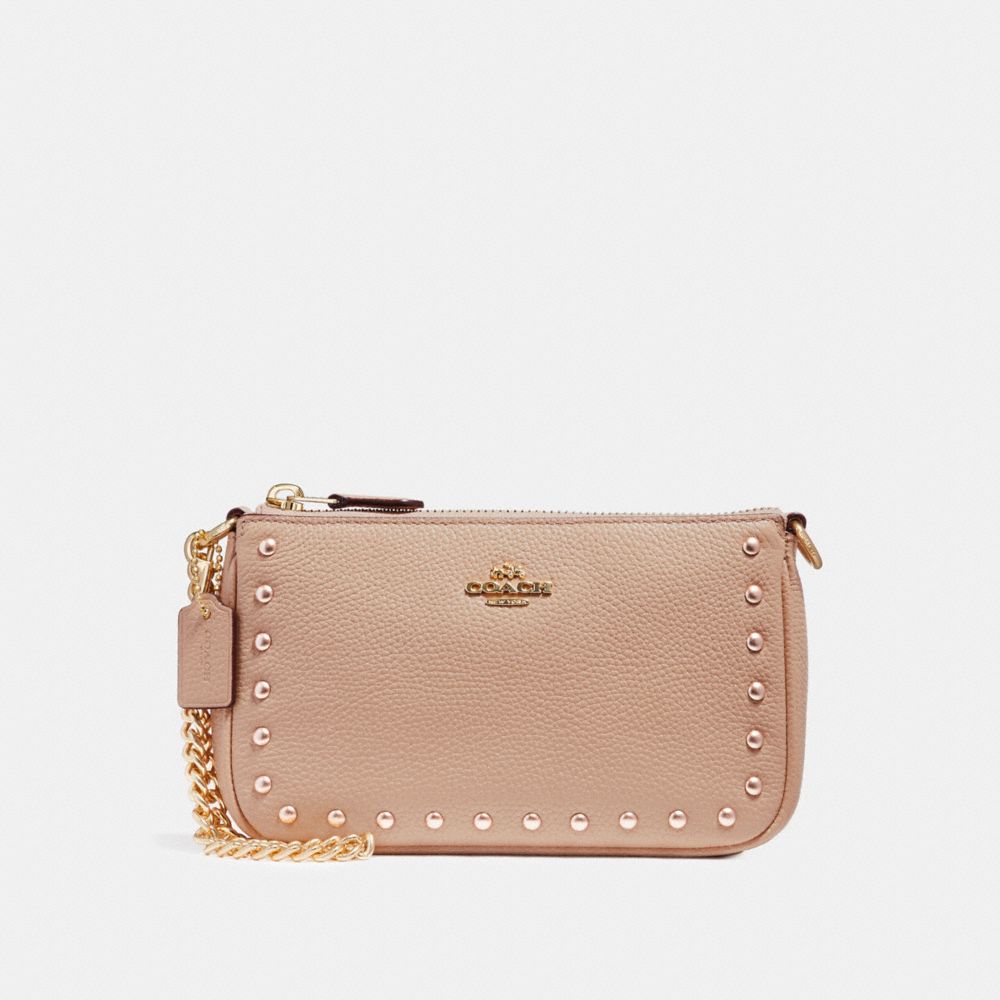 COACH LARGE WRISTLET 19 WITH LACQUER RIVETS - IMITATION GOLD/NUDE PINK - f22813