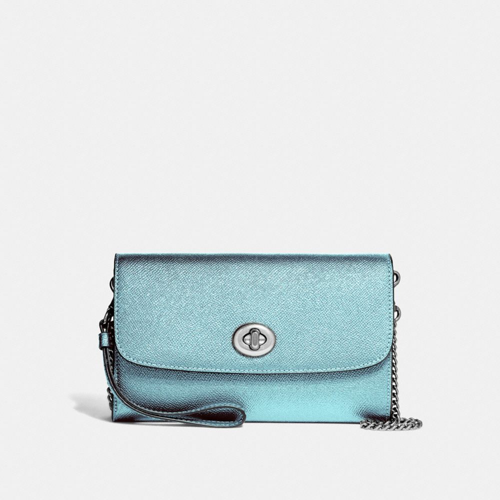 COACH F22828 CHAIN CROSSBODY METALLIC-SKY-BLUE/SILVER