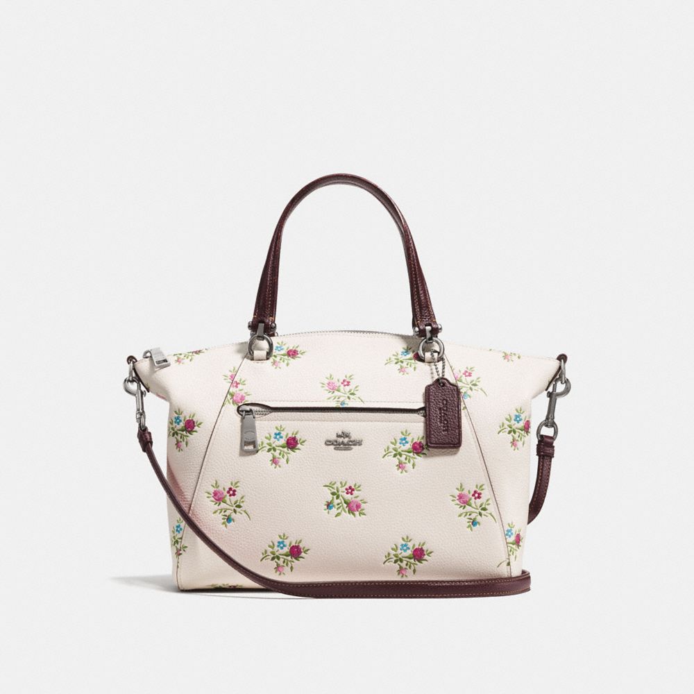 PRAIRIE SATCHEL WITH CROSS STITCH FLORAL PRINT - f22829 - CHALK CROSS STITCH FLORAL/DARK GUNMETAL