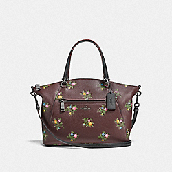 PRAIRIE SATCHEL WITH CROSS STITCH FLORAL PRINT - F22829 - DK/OXBLOOD CROSS STITCH FLORAL