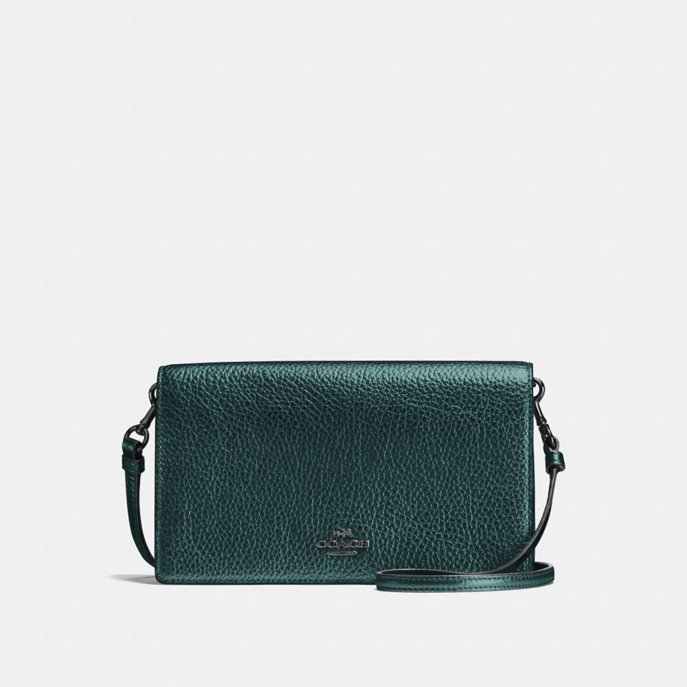 COACH FOLDOVER CROSSBODY CLUTCH - METALLIC IVY/DARK GUNMETAL - F22851