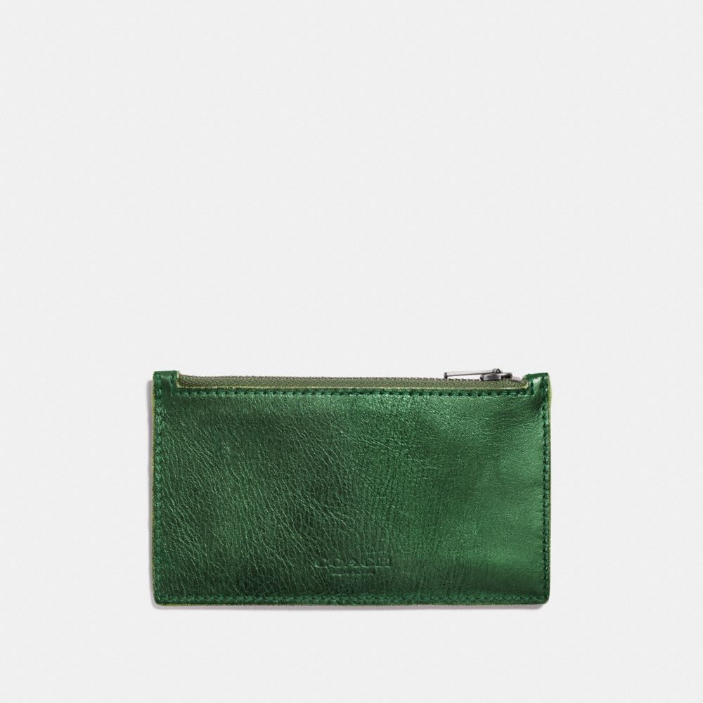 COACH ZIP CARD CASE - METALLIC LIME/UTILITY - F22879