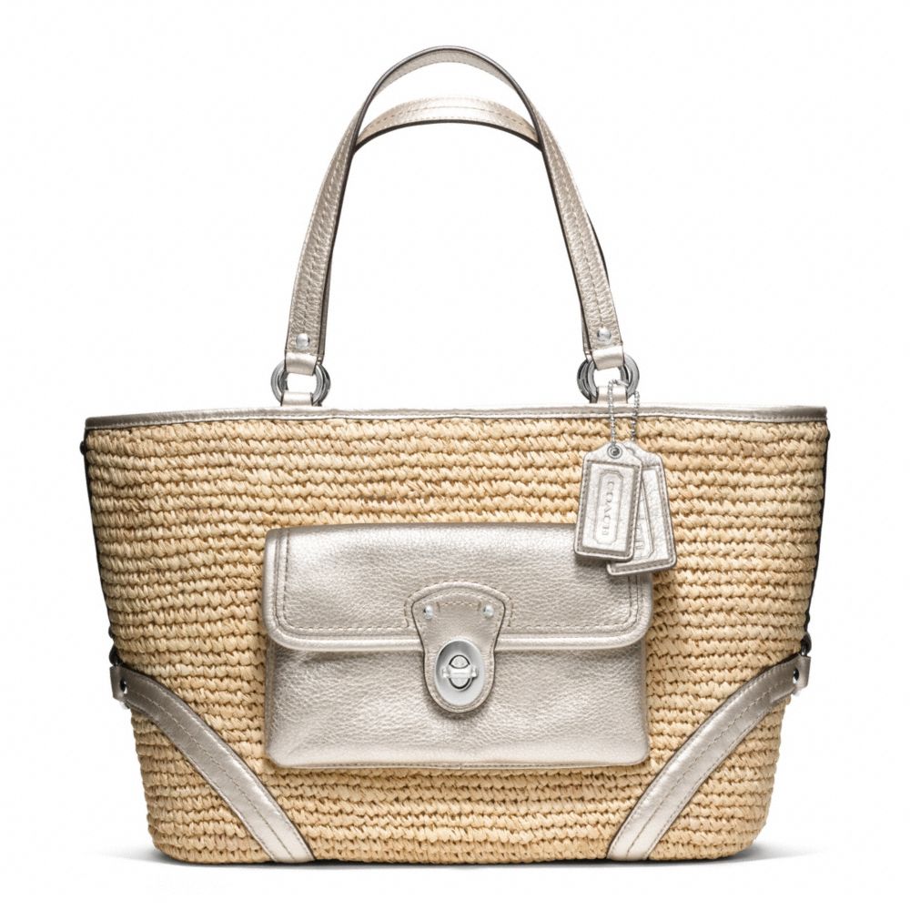 COACH F22904 - STRAW POCKET TOTE - SILVER/NATURAL/GOLD | COACH CLEARANCE