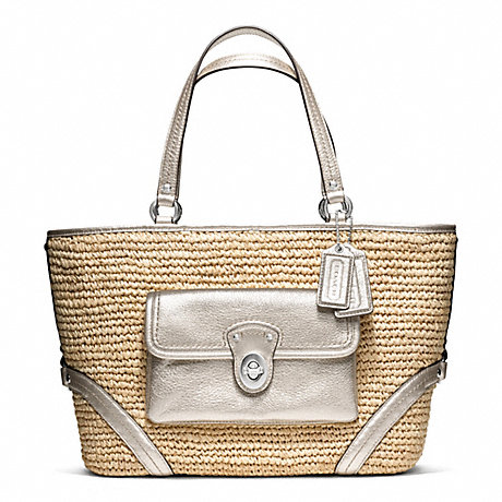 COACH F22904 STRAW POCKET TOTE SILVER/NATURAL/GOLD