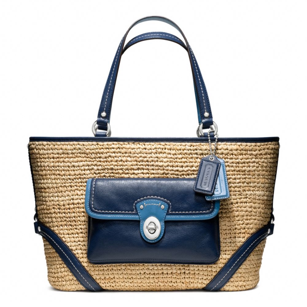 STRAW POCKET TOTE - SILVER/NATURAL/NAVY - COACH F22904