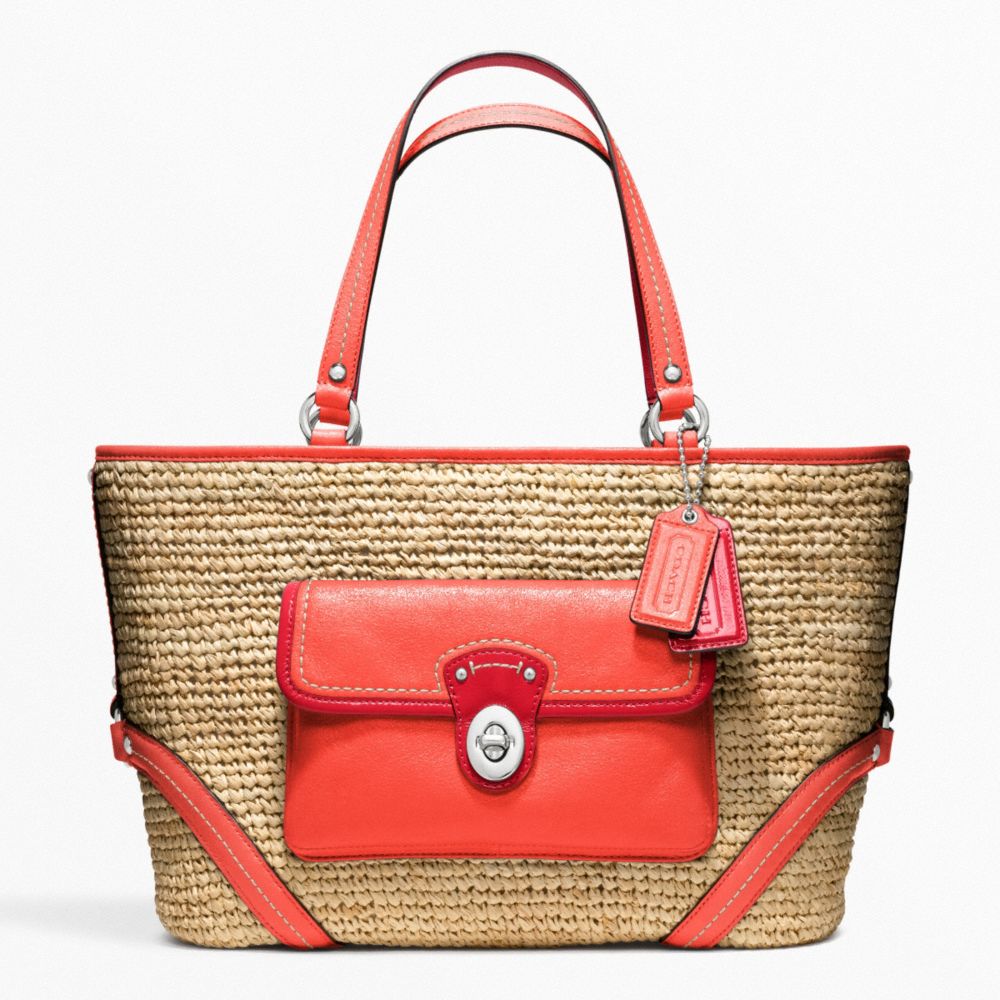 STRAW POCKET TOTE - SILVER/NATURAL/TANGERINE - COACH F22904