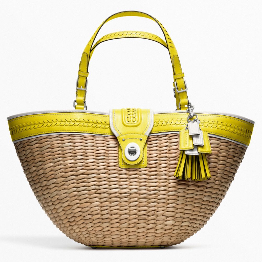 STRAW EDITORIAL XL TOTE - SILVER/NATURAL/LIME - COACH F22905