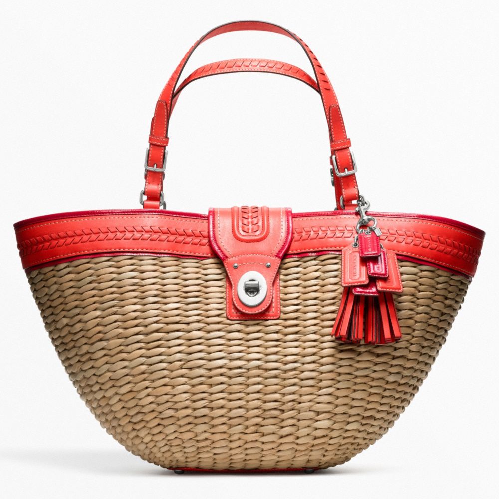 STRAW EDITORIAL XL TOTE - f22905 - SILVER/NATURAL/TANGERINE