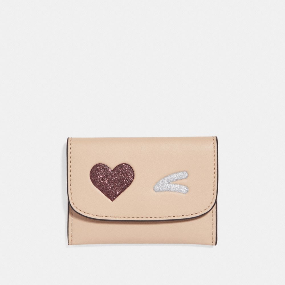 CARD POUCH WITH GLITTER HEART - COACH f22955 - LIGHT  GOLD/MULTICOLOR 1