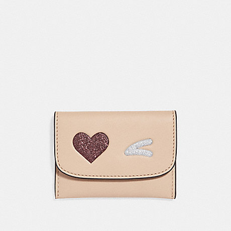 COACH F22955 CARD POUCH WITH GLITTER HEART MULTICOLOR-2/LIGHT-GOLD
