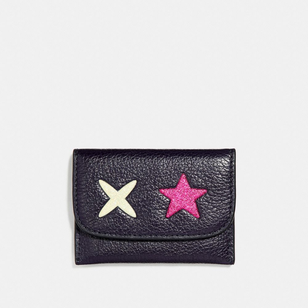 COACH F22956 CARD POUCH WITH GLITTER STAR SILVER/MULTICOLOR-1