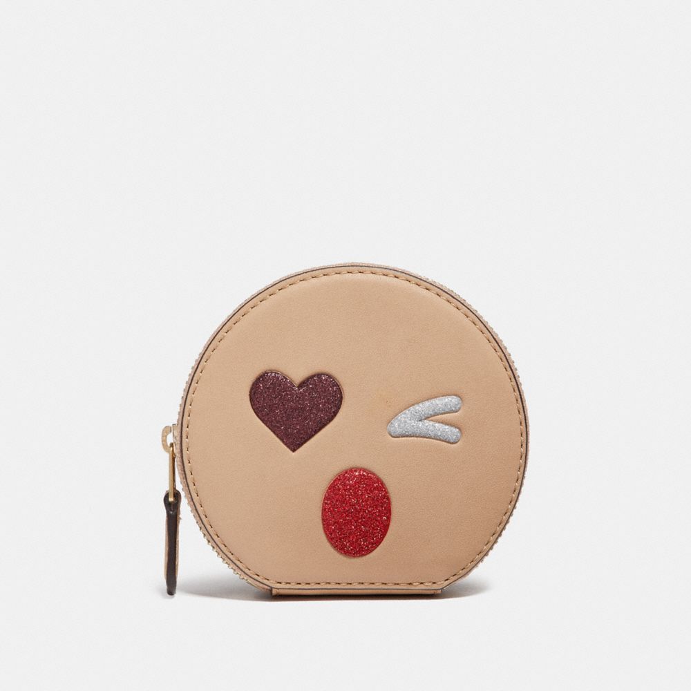 COACH F22958 - ROUND COIN CASE WITH GLITTER HEART MULTICOLOR 2/LIGHT GOLD