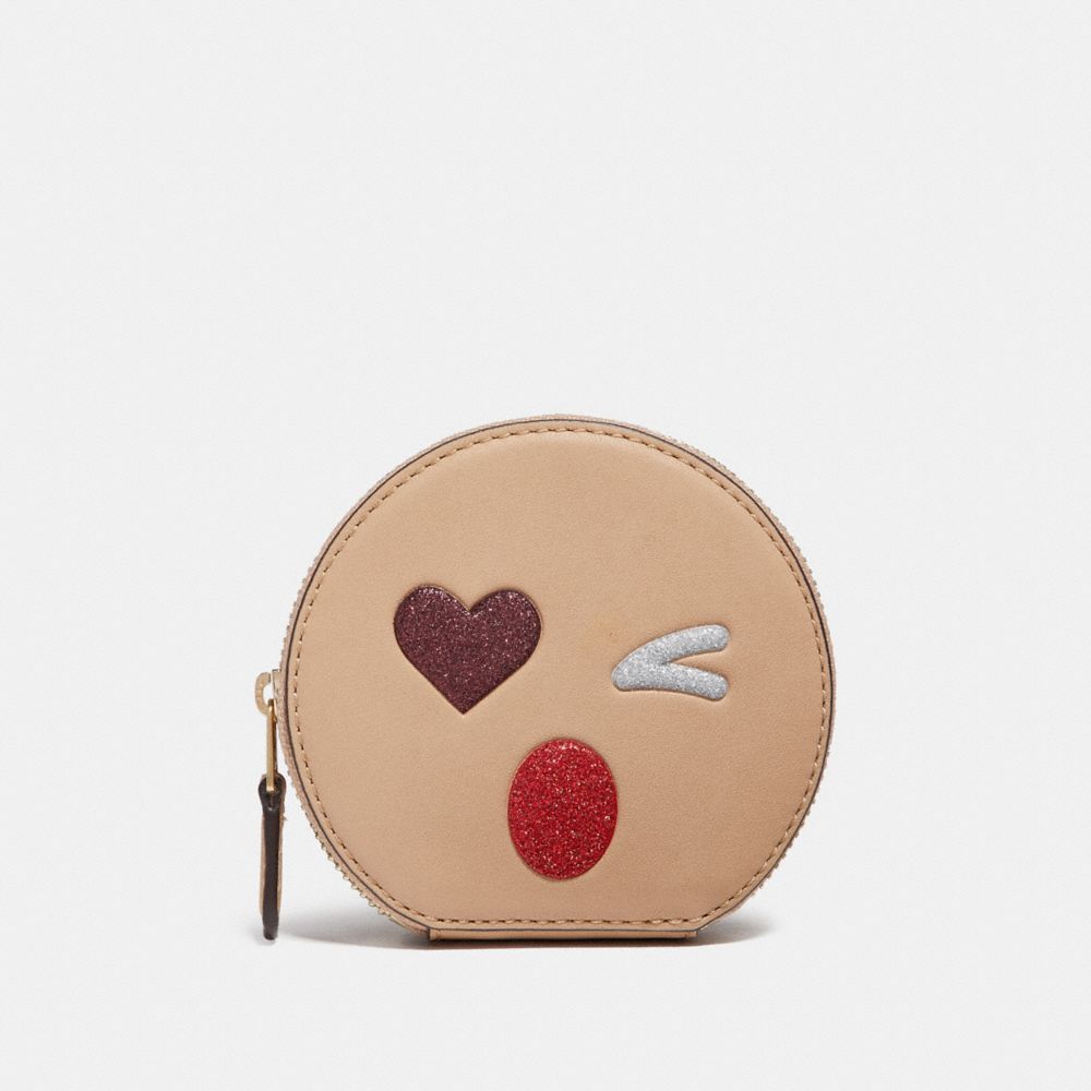 COACH f22958 ROUND COIN CASE WITH GLITTER HEART LIGHT GOLD/MULTICOLOR 1