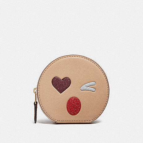 COACH ROUND COIN CASE WITH GLITTER HEART - LIGHT GOLD/MULTICOLOR 1 - f22958