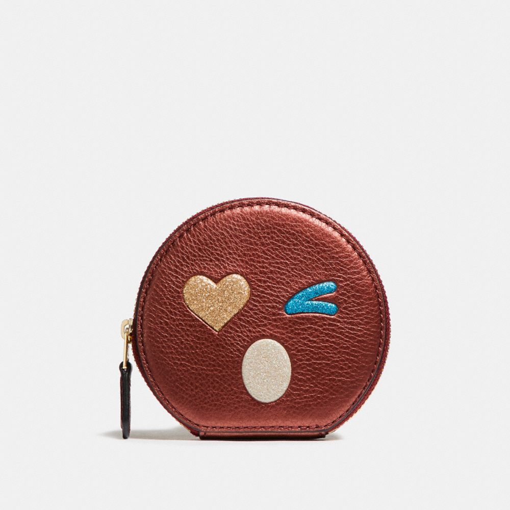 COACH F22958 Round Coin Case With Glitter Heart LIGHT GOLD/MULTICOLOR 1