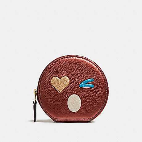 COACH f22958 ROUND COIN CASE WITH GLITTER HEART LIGHT GOLD/MULTICOLOR 1