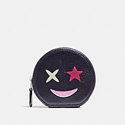 ROUND COIN CASE WITH GLITTER STAR - COACH f22959 - SILVER/MULTICOLOR 1