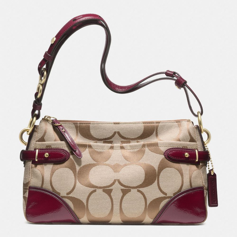 COLETTE EAST/WEST SHOULDER BAG IN SIGNATURE FABRIC - f23072 - BRASS/KHAKI/CRIMSON