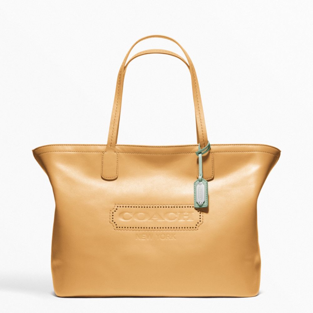 WEEKEND LEATHER ZIP TOP TOTE - SILVER/SAND - COACH F23105