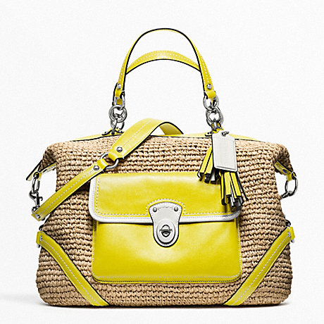 COACH STRAW SATCHEL - SILVER/NATURAL/LIME - f23181