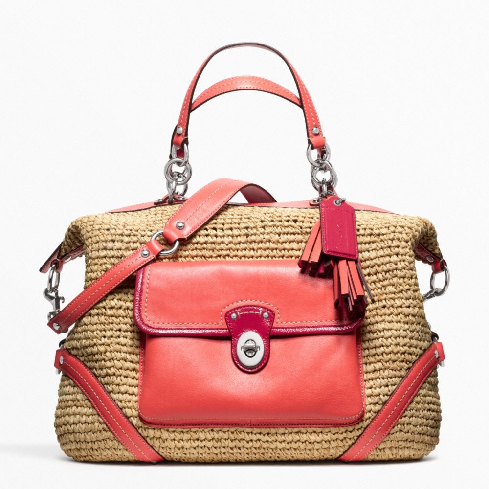 COACH STRAW SATCHEL - SILVER/NATURAL/TANGERINE - f23181