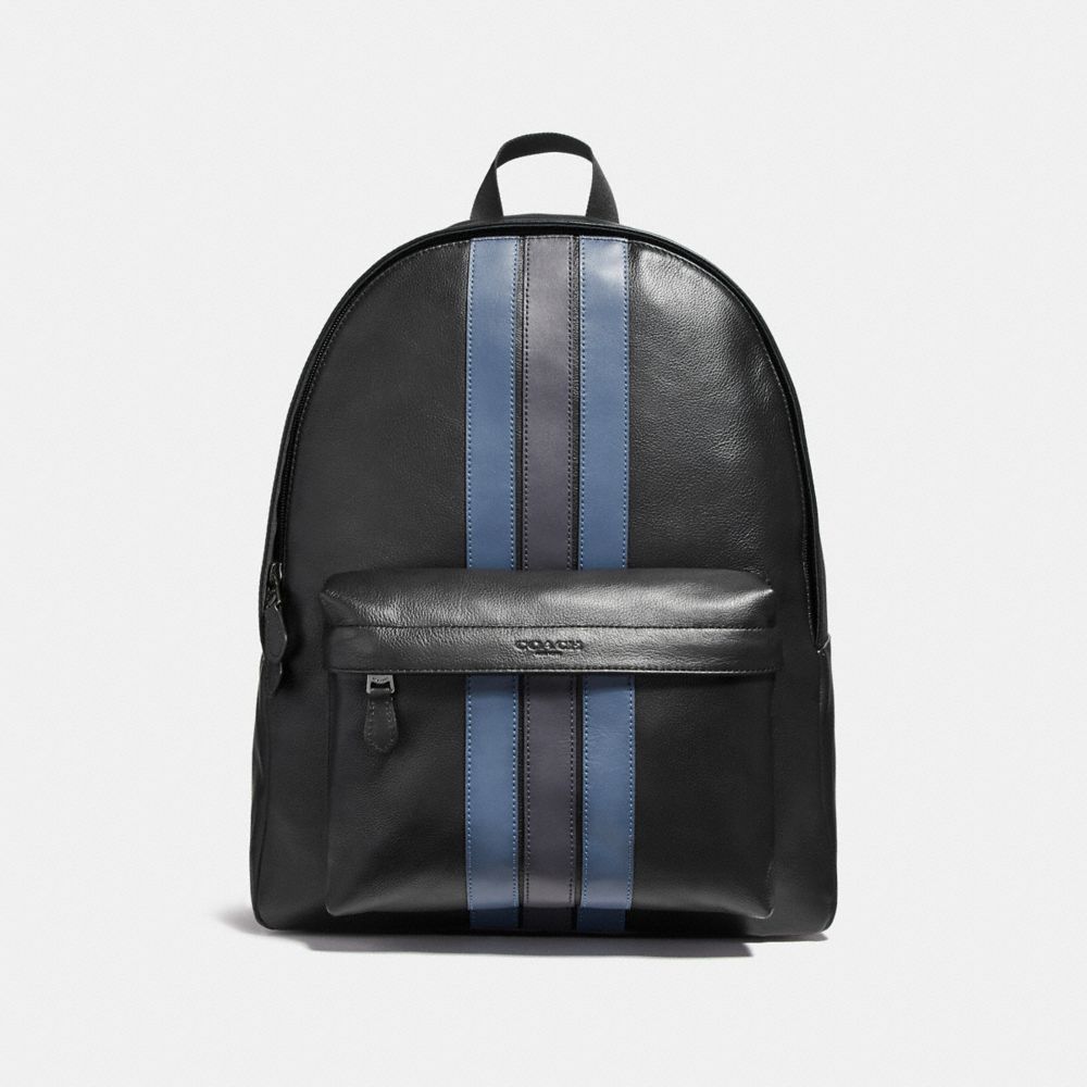 COACH CHARLES BACKPACK WITH VARSITY STRIPE - BLACK/DENIM/MIDNIGHT NVY/BLACK ANTIQUE NICKEL - F23214